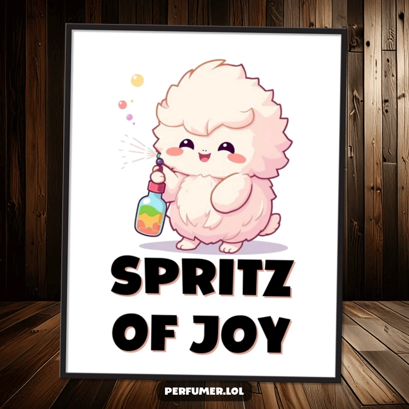 Funny Digital Art Print of a fluffy creature spraying a vibrant mist, perfect for instant colorful decor.