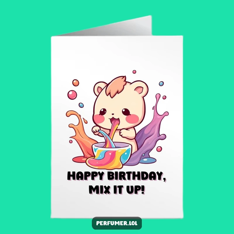 Free Printable Birthday Card: Creature Mixing Potions - Funny Mad Scientist Downloadable Gift