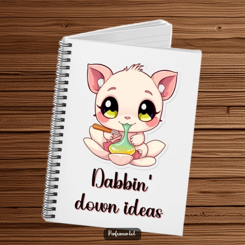 Funny Notebook with a creature with big eyes dabbing liquid onto a flower petal, great for jotting ideas.