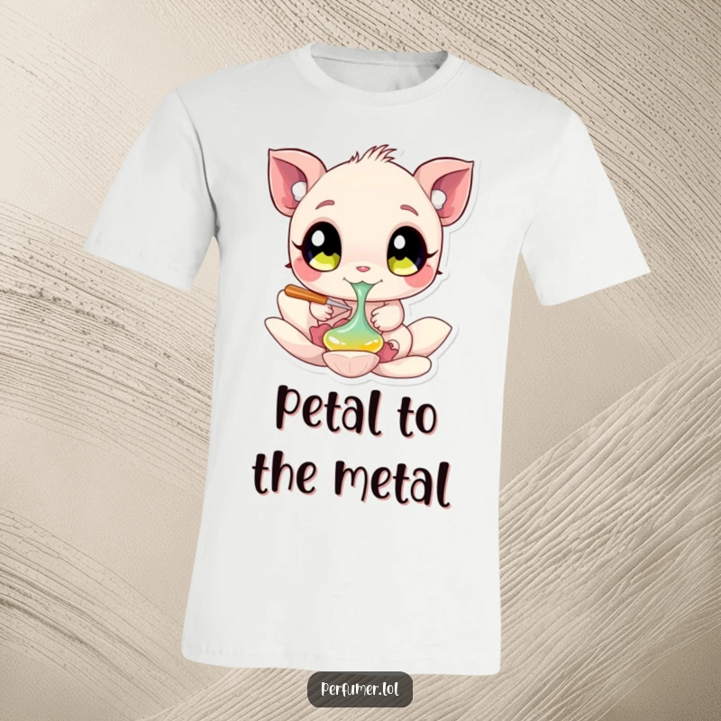 Funny T-Shirt of a big-eyed creature playfully dabbing liquid onto a flower petal, perfect for artistic expression.
